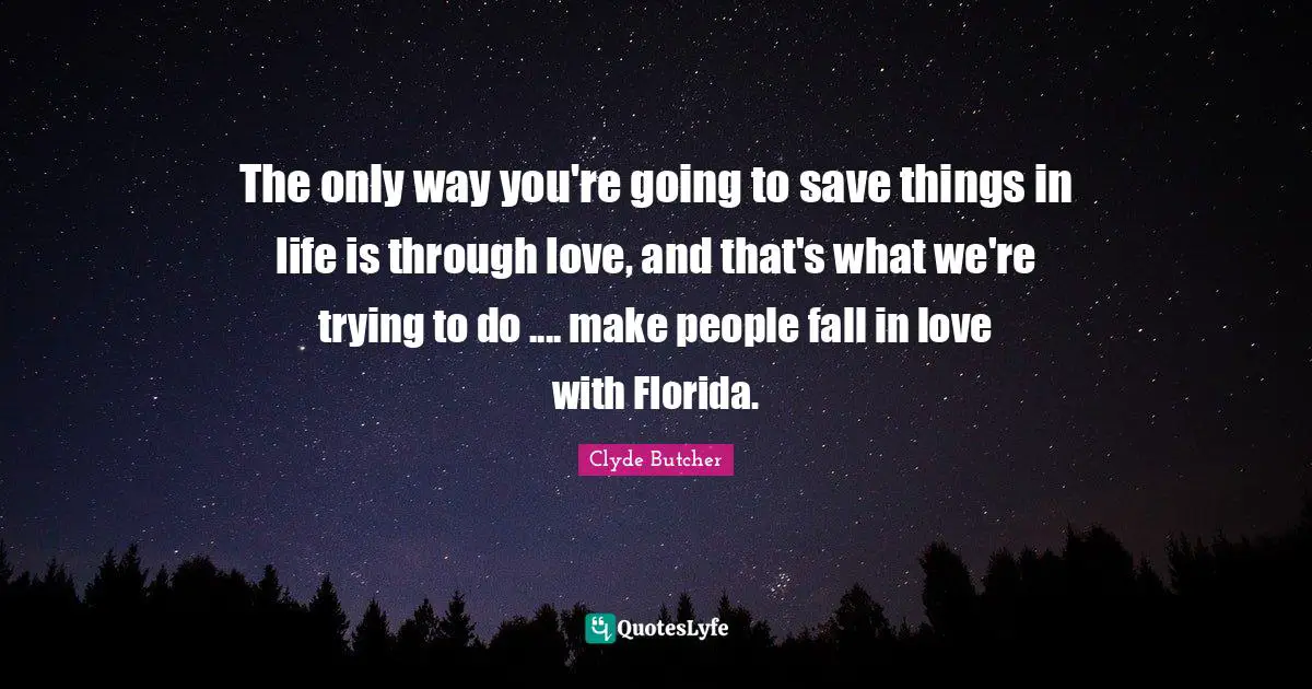 The only way you're going to save things in life is through love, and that's what we're trying to do .... make people fall in love with Florida.