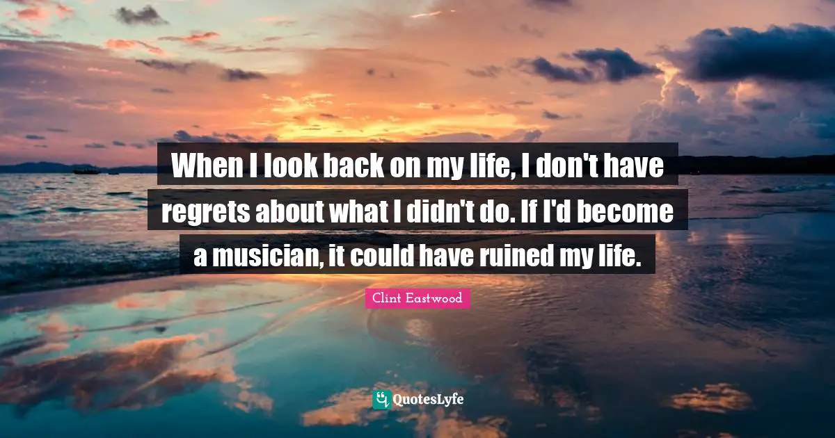 When I look back on my life, I don't have regrets about what I didn't do. If I'd become a musician, it could have ruined my life.