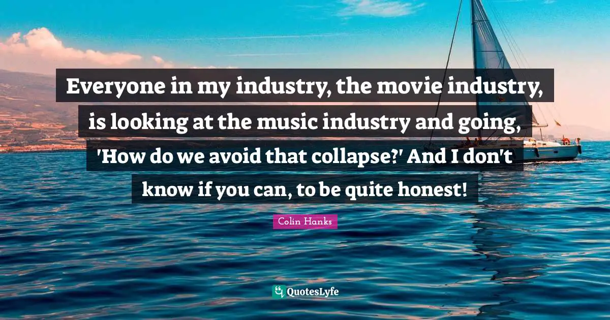 Everyone in my industry, the movie industry, is looking at the music industry and going, 'How do we avoid that collapse?' And I don't know if you can, to be quite honest!
