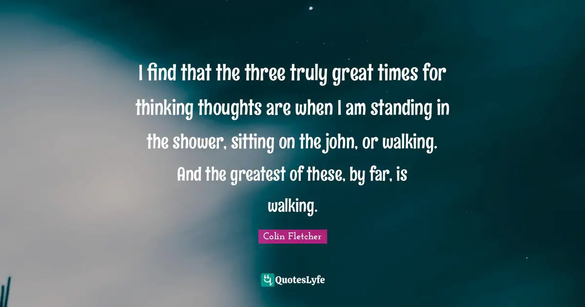 I find that the three truly great times for thinking thoughts are when I am standing in the shower, sitting on the john, or walking. And the greatest of these, by far, is walking.