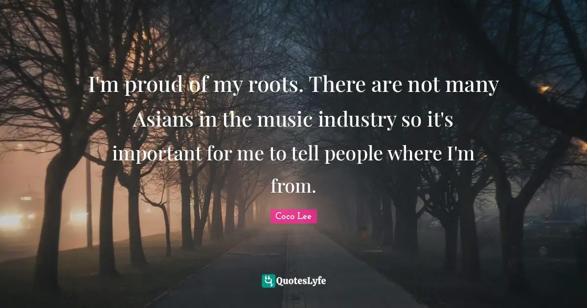 I'm proud of my roots. There are not many Asians in the music industry so it's important for me to tell people where I'm from.