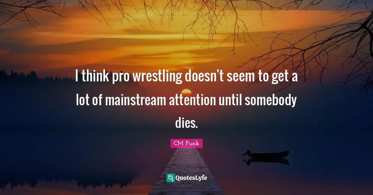 I think pro wrestling doesn't seem to get a lot of mainstream attention until somebody dies.