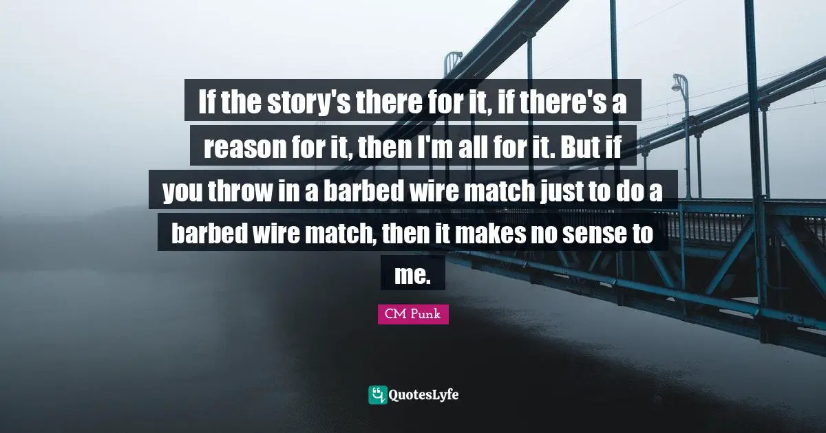 If the story's there for it, if there's a reason for it, then I'm all for it. But if you throw in a barbed wire match just to do a barbed wire match, then it makes no sense to me.