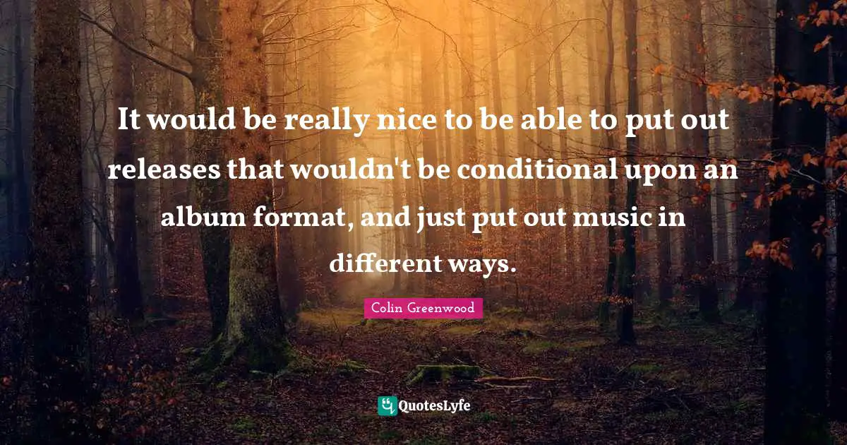 Conditional Quotes: "It would be really nice to be able to put out releases that wouldn't be conditional upon an album format, and just put out music in different ways."