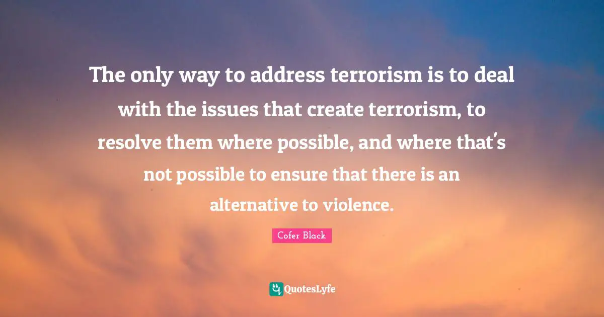 The only way to address terrorism is to deal with the issues that create terrorism, to resolve them where possible, and where that's not possible to ensure that there is an alternative to violence.