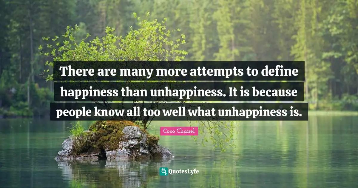 There are many more attempts to define happiness than unhappiness. It is because people know all too well what unhappiness is.