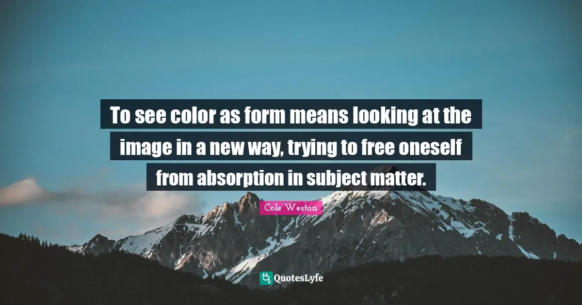 To see color as form means looking at the image in a new way, trying to free oneself from absorption in subject matter.