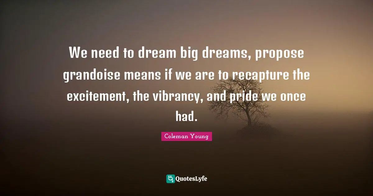 We need to dream big dreams, propose grandoise means if we are to recapture the excitement, the vibrancy, and pride we once had.