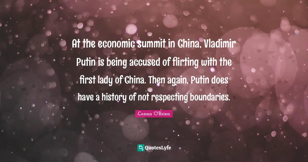 At the economic summit in China, Vladimir Putin is being accused of flirting with the first lady of China. Then again, Putin does have a history of not respecting boundaries.