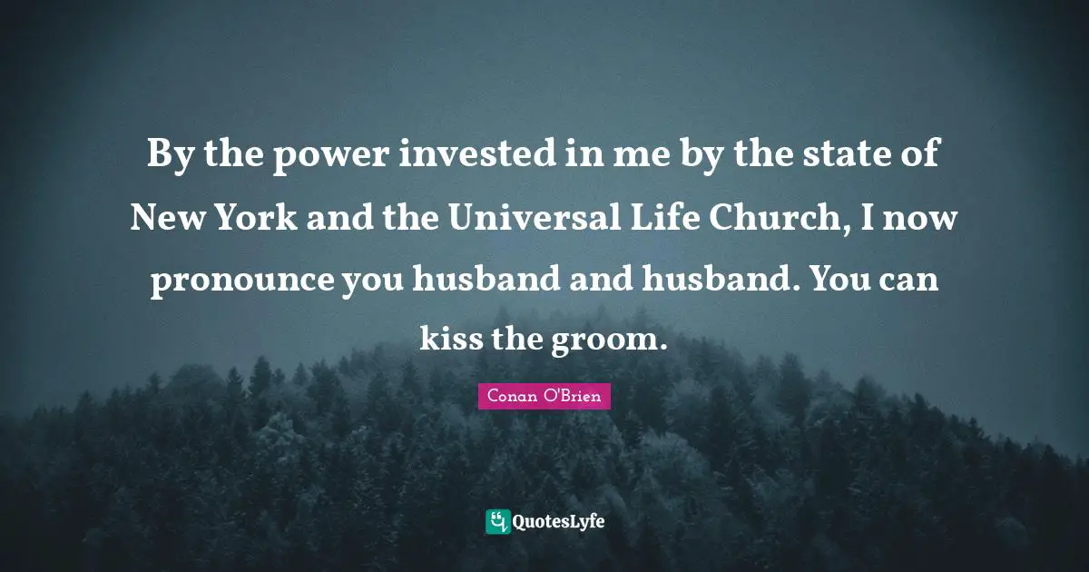 By the power invested in me by the state of New York and the Universal Life Church, I now pronounce you husband and husband. You can kiss the groom.