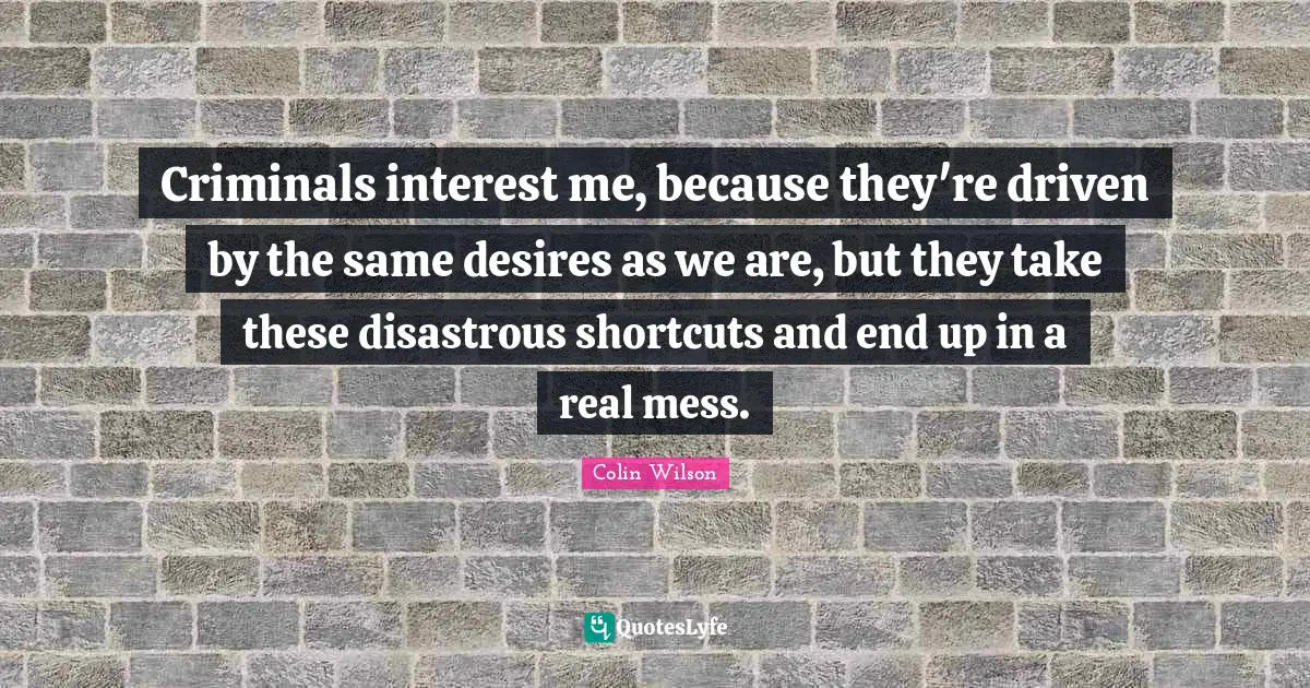 Criminals interest me, because they're driven by the same desires as we are, but they take these disastrous shortcuts and end up in a real mess.