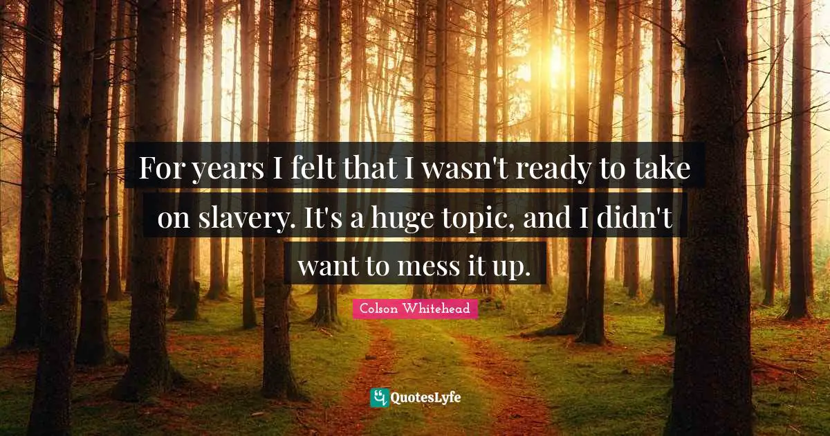 For years I felt that I wasn't ready to take on slavery. It's a huge topic, and I didn't want to mess it up.