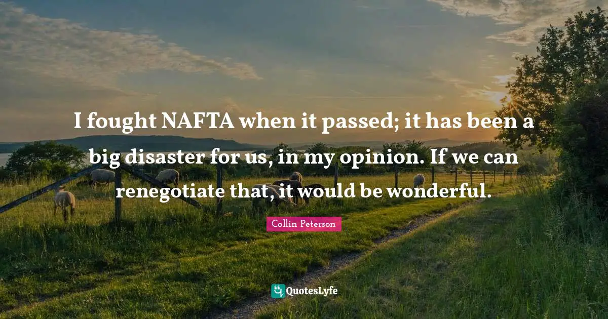 I fought NAFTA when it passed; it has been a big disaster for us, in my opinion. If we can renegotiate that, it would be wonderful.