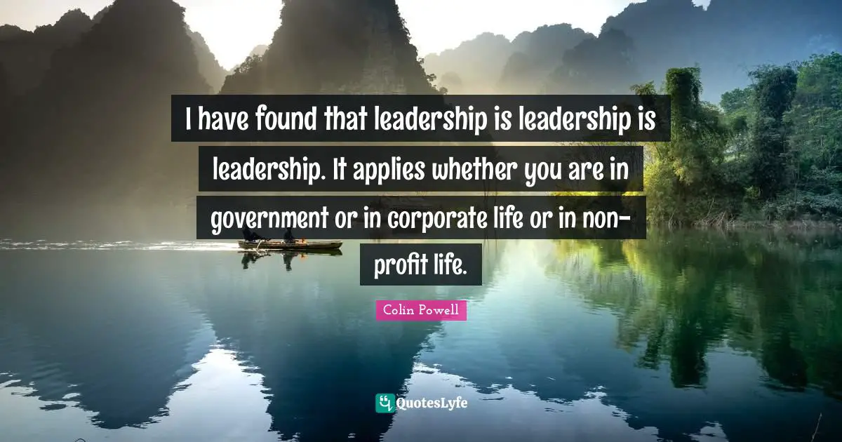 I have found that leadership is leadership is leadership. It applies whether you are in government or in corporate life or in non-profit life.