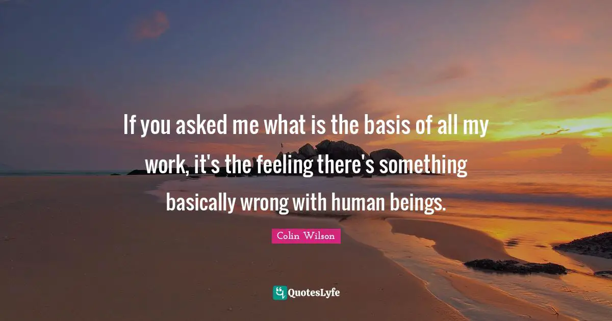 If you asked me what is the basis of all my work, it's the feeling there's something basically wrong with human beings.