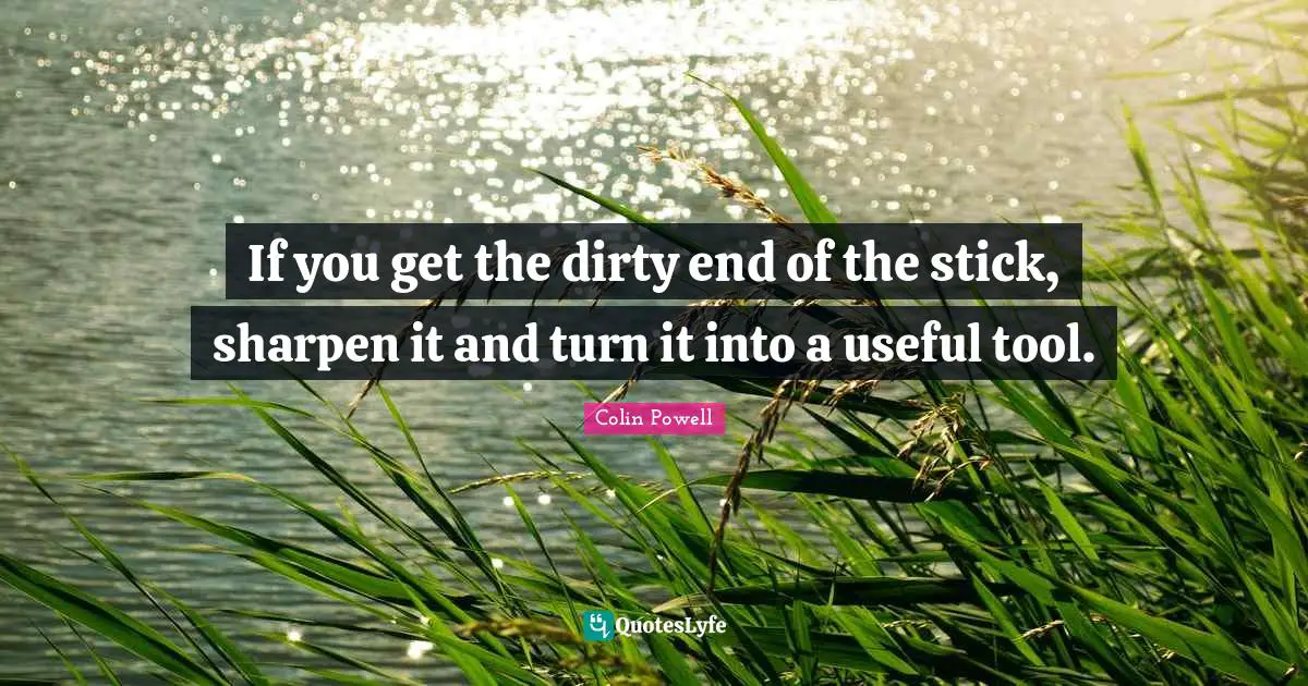 Sticks Quotes: "If you get the dirty end of the stick, sharpen it and turn it into a useful tool."