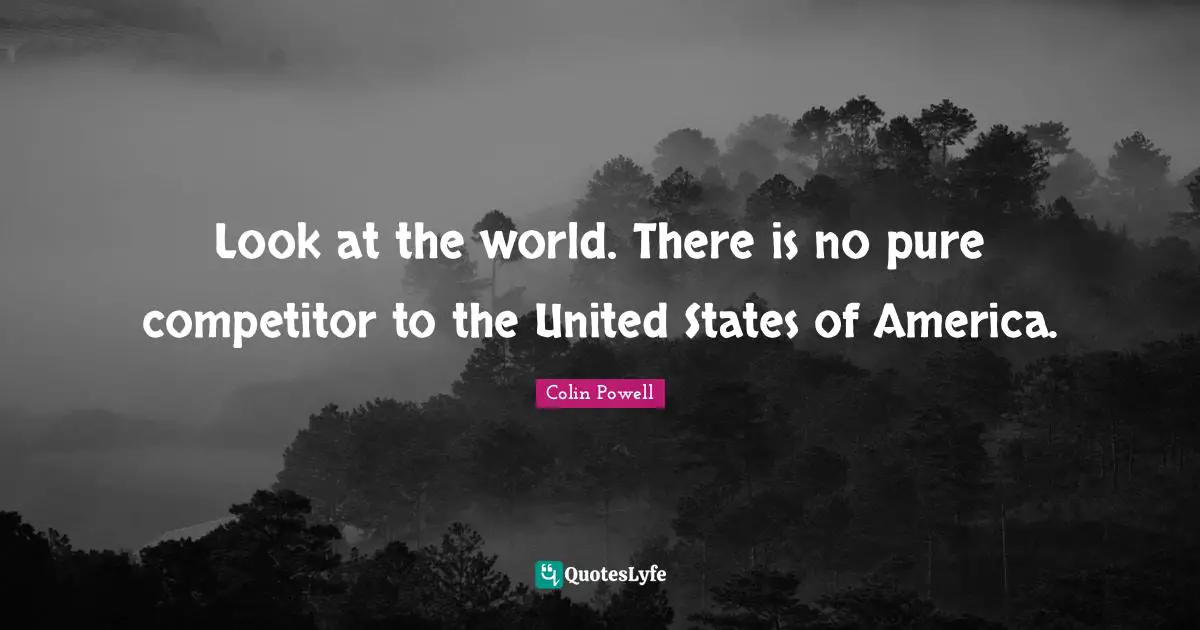 Look at the world. There is no pure competitor to the United States of America.