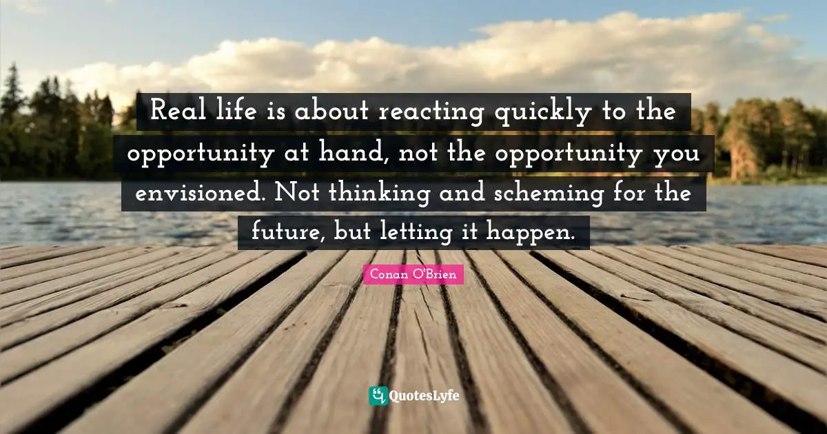 Real life is about reacting quickly to the opportunity at hand, not the opportunity you envisioned. Not thinking and scheming for the future, but letting it happen.
