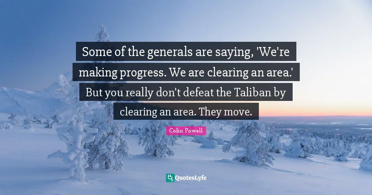 Some of the generals are saying, 'We're making progress. We are clearing an area.' But you really don't defeat the Taliban by clearing an area. They move.