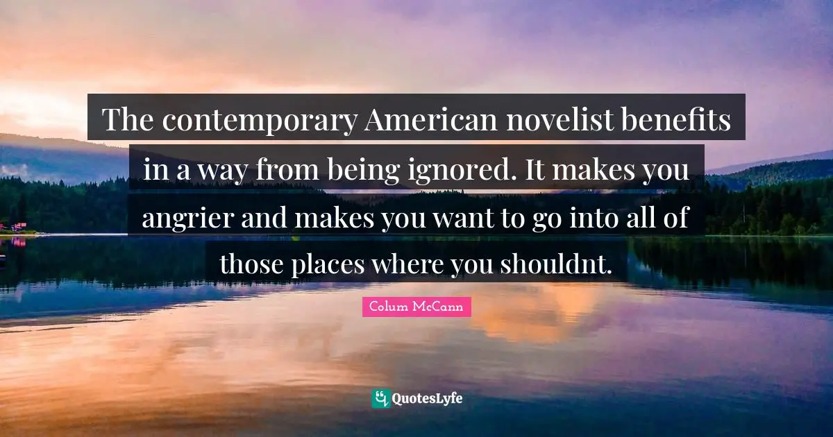 The contemporary American novelist benefits in a way from being ignored. It makes you angrier and makes you want to go into all of those places where you shouldnt.