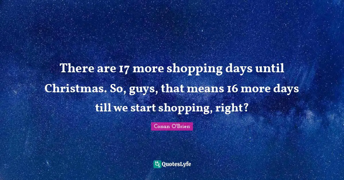 There are 17 more shopping days until Christmas. So, guys, that means 16 more days till we start shopping, right?
