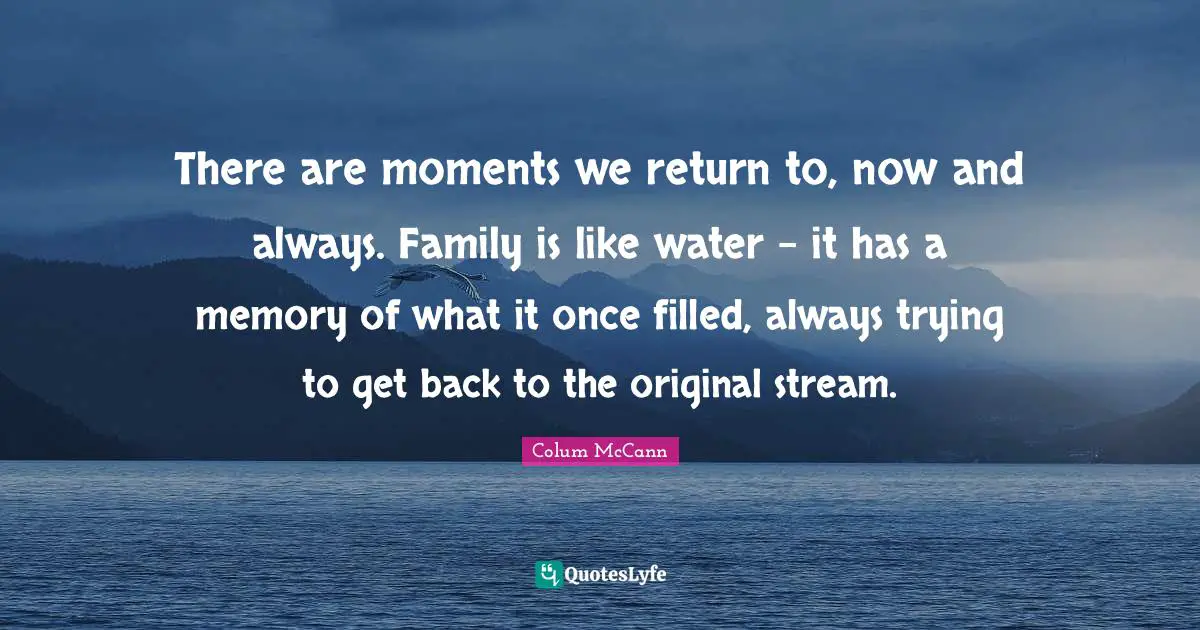 There are moments we return to, now and always. Family is like water - it has a memory of what it once filled, always trying to get back to the original stream.