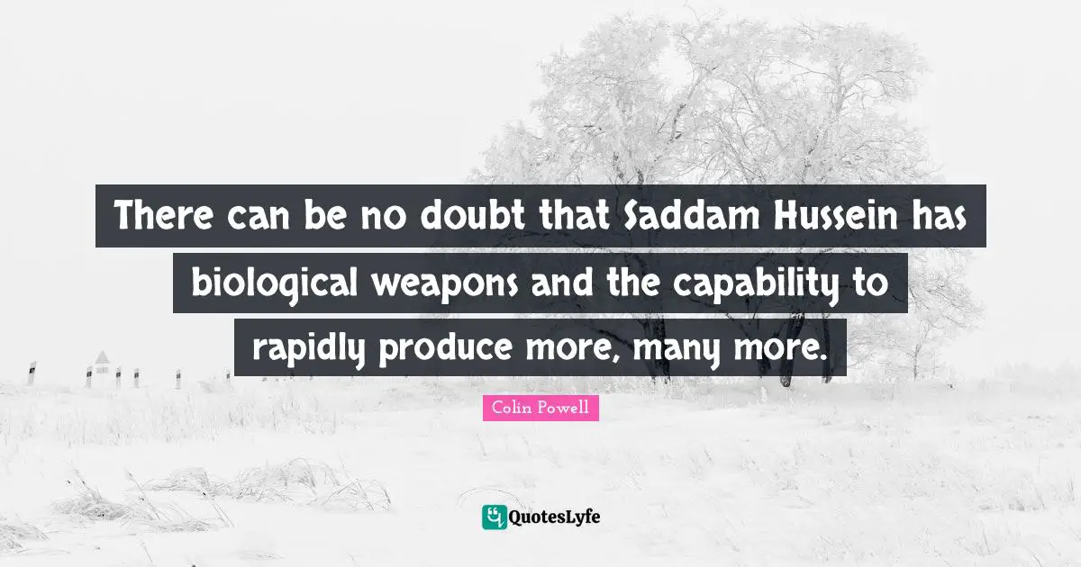 There can be no doubt that Saddam Hussein has biological weapons and the capability to rapidly produce more, many more.