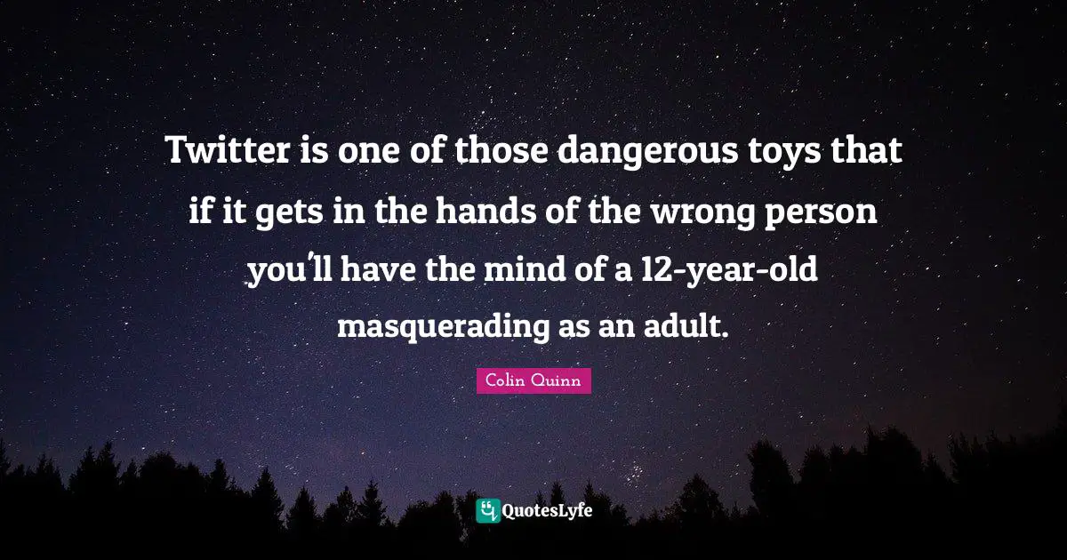 Twitter is one of those dangerous toys that if it gets in the hands of the wrong person you'll have the mind of a 12-year-old masquerading as an adult.