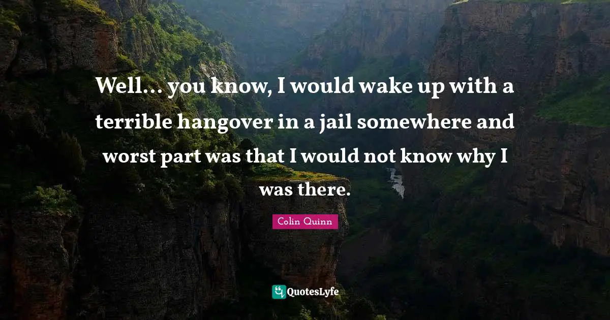 Well... you know, I would wake up with a terrible hangover in a jail somewhere and worst part was that I would not know why I was there.
