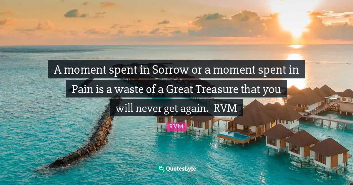 A moment spent in Sorrow or a moment spent in Pain is a waste of a Great Treasure that you will never get again. -RVM