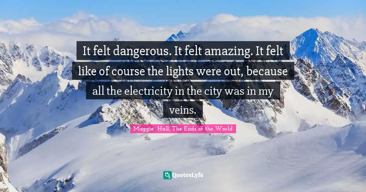 It felt dangerous. It felt amazing. It felt like of course the lights were out, because all the electricity in the city was in my veins.