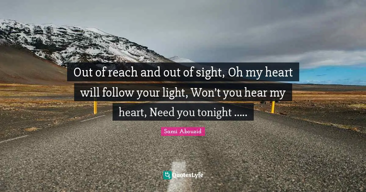 Out of reach and out of sight, Oh my heart will follow your light, Won’t you hear my heart, Need you tonight …..