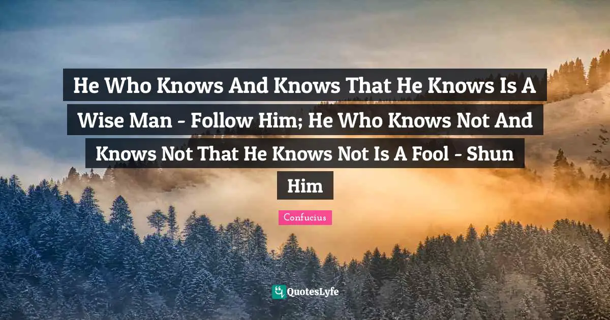 He Who Knows And Knows That He Knows Is A Wise Man - Follow Him; He Who Knows Not And Knows Not That He Knows Not Is A Fool - Shun Him
