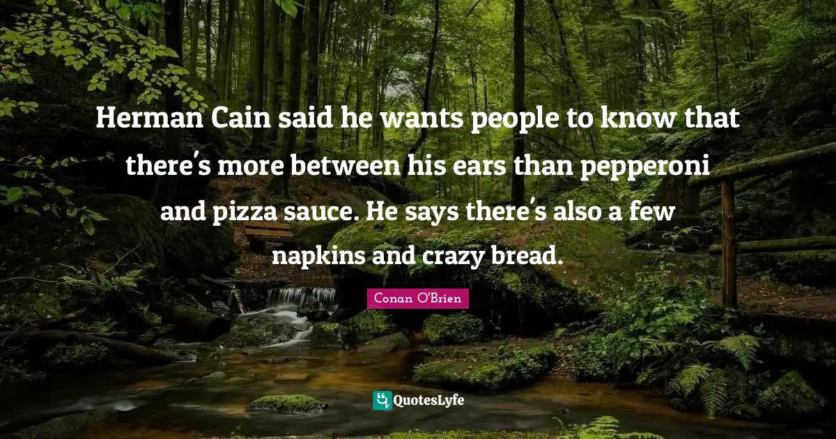 Herman Cain said he wants people to know that there's more between his ears than pepperoni and pizza sauce. He says there's also a few napkins and crazy bread.