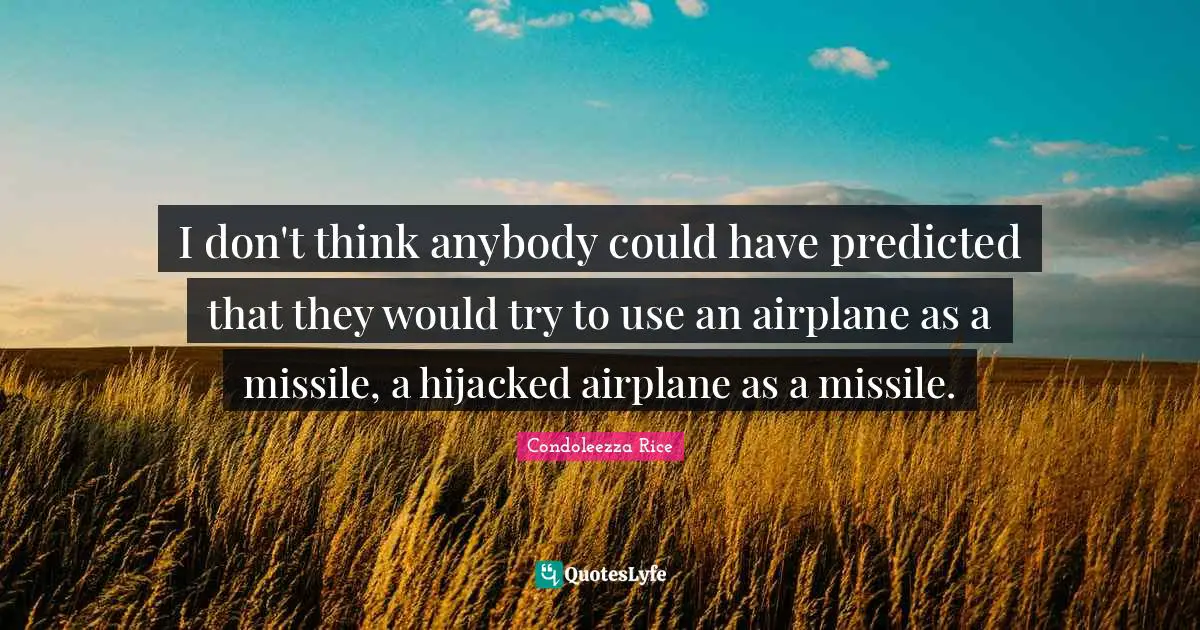 I don't think anybody could have predicted that they would try to use an airplane as a missile, a hijacked airplane as a missile.