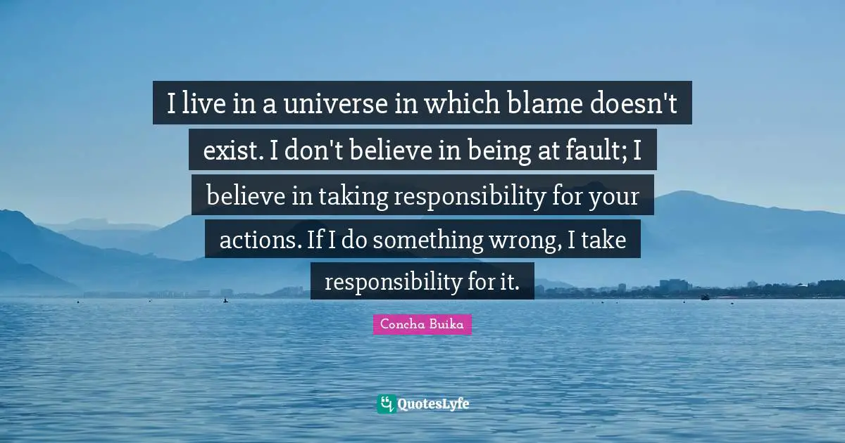 I live in a universe in which blame doesn't exist. I don't believe in being at fault; I believe in taking responsibility for your actions. If I do something wrong, I take responsibility for it.