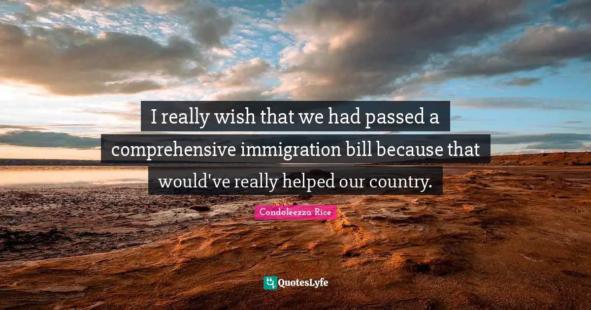 I really wish that we had passed a comprehensive immigration bill because that would've really helped our country.
