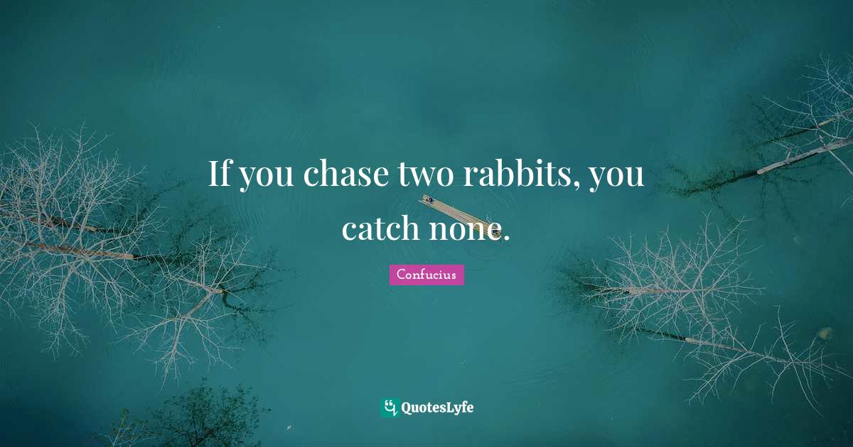 If you chase two rabbits, you catch none.... Quote by Confucius