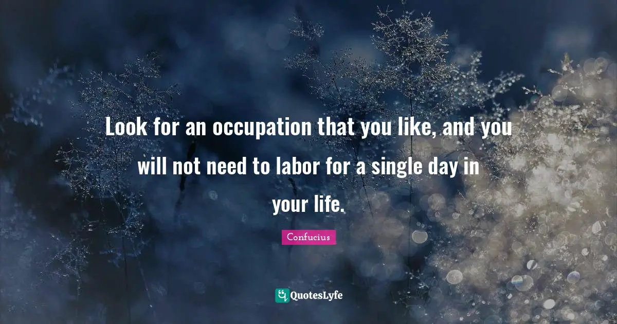 Look for an occupation that you like, and you will not need to labor for a single day in your life.