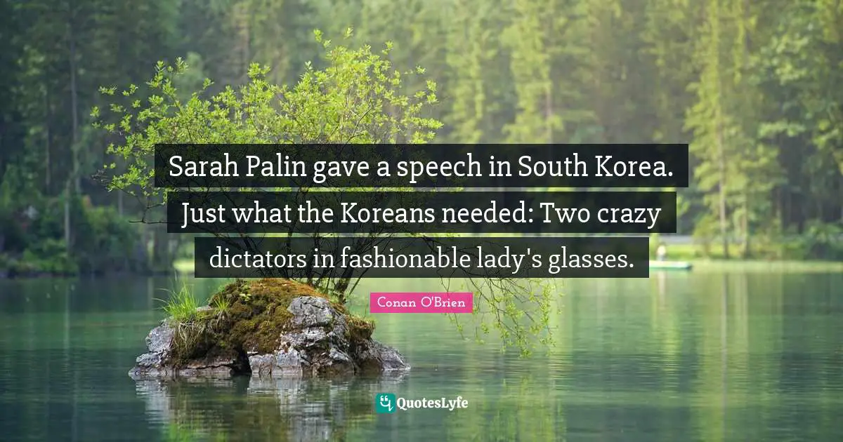 Sarah Palin gave a speech in South Korea. Just what the Koreans needed: Two crazy dictators in fashionable lady's glasses.