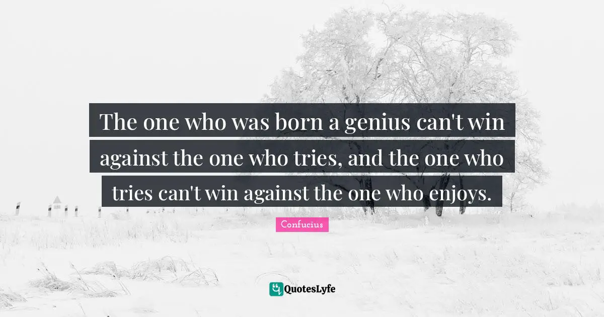 Can T Win Quotes: "The one who was born a genius can't win against the one who tries, and the one who tries can't win against the one who enjoys."