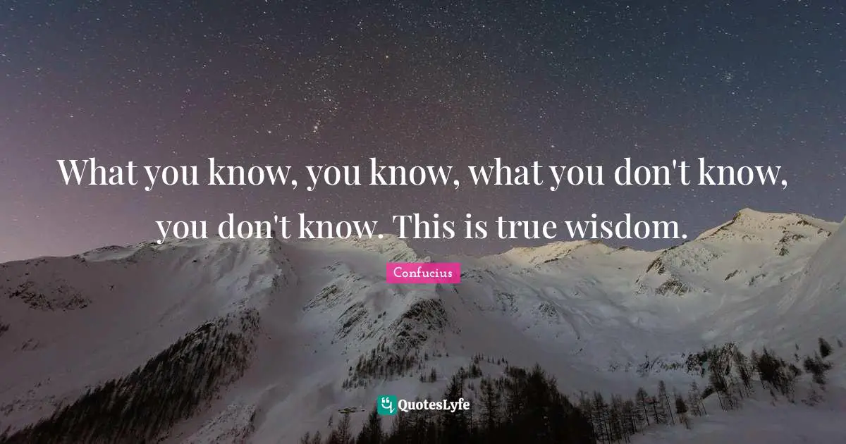 True Wisdom Quotes: "What you know, you know, what you don't know, you don't know. This is true wisdom."