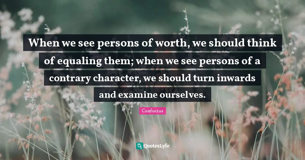 When we see persons of worth, we should think of equaling them; when we see persons of a contrary character, we should turn inwards and examine ourselves.