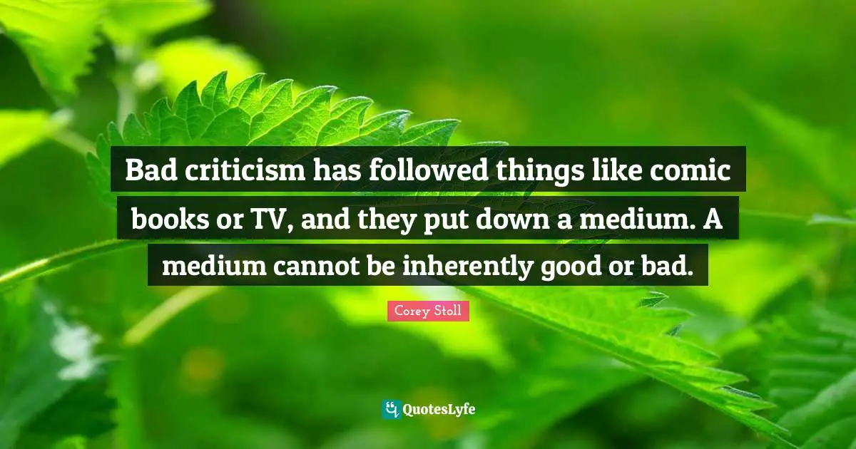 Bad criticism has followed things like comic books or TV, and they put down a medium. A medium cannot be inherently good or bad.