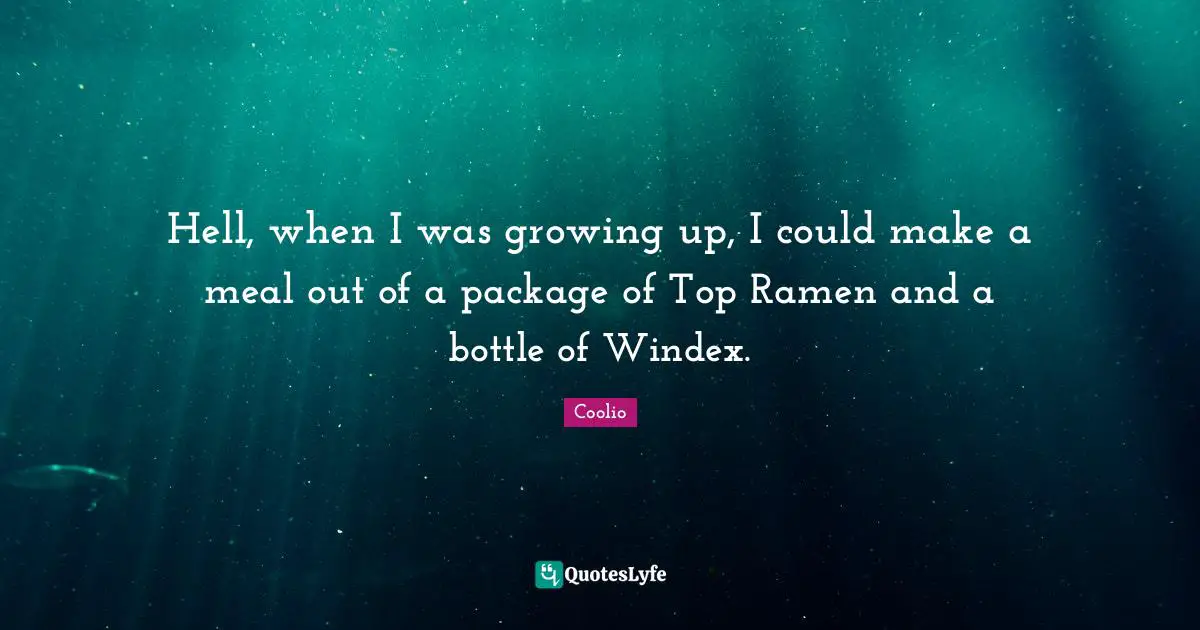 Coolio Quotes: "Hell, when I was growing up, I could make a meal out of a package of Top Ramen and a bottle of Windex."