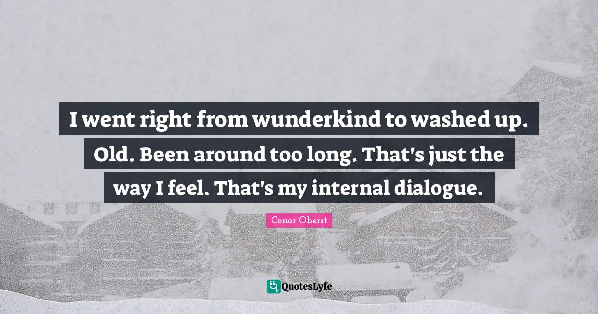 I went right from wunderkind to washed up. Old. Been around too long. That's just the way I feel. That's my internal dialogue.