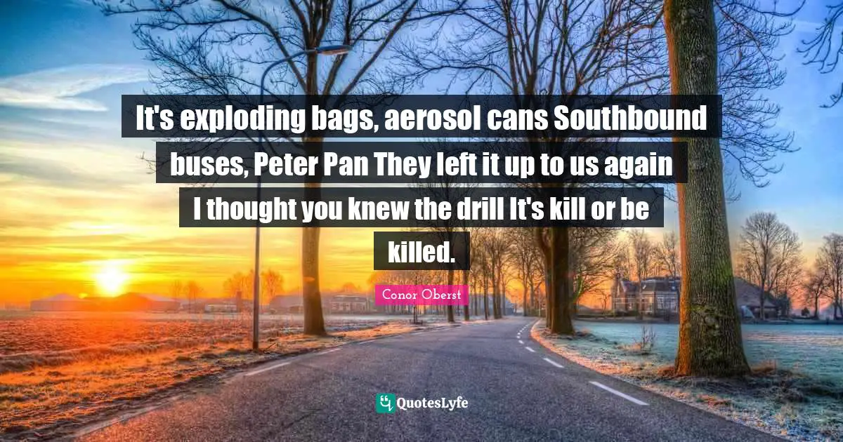 It's exploding bags, aerosol cans Southbound buses, Peter Pan They left it up to us again I thought you knew the drill It's kill or be killed.