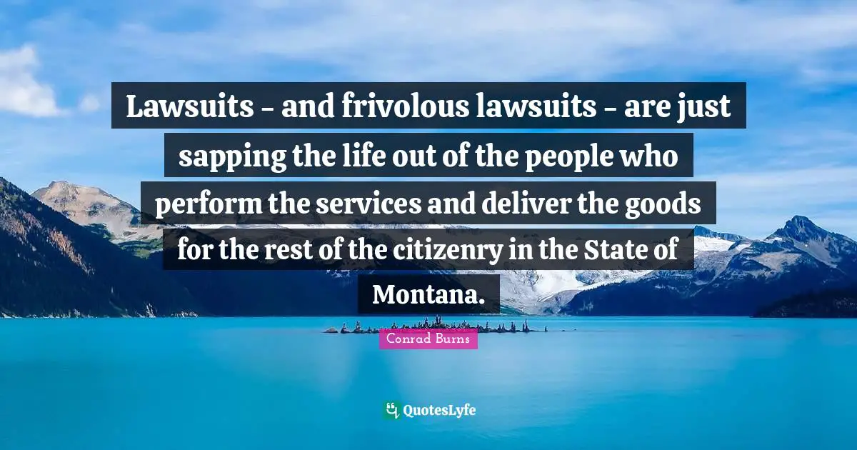 Lawsuits - and frivolous lawsuits - are just sapping the life out of the people who perform the services and deliver the goods for the rest of the citizenry in the State of Montana.