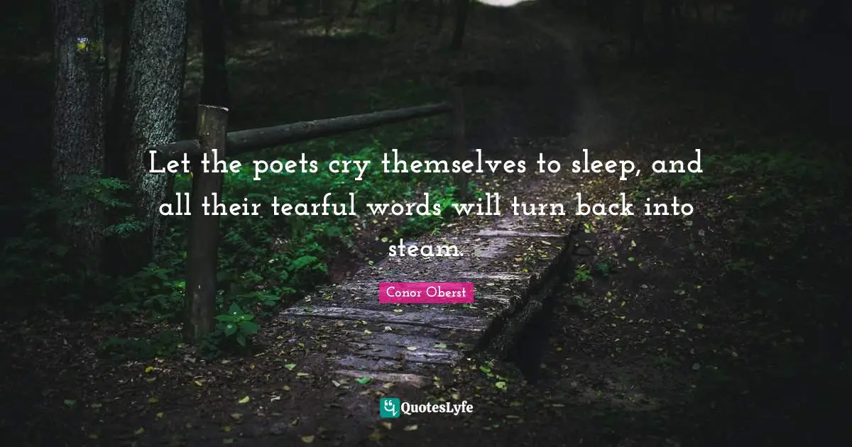 Let the poets cry themselves to sleep, and all their tearful words will turn back into steam.