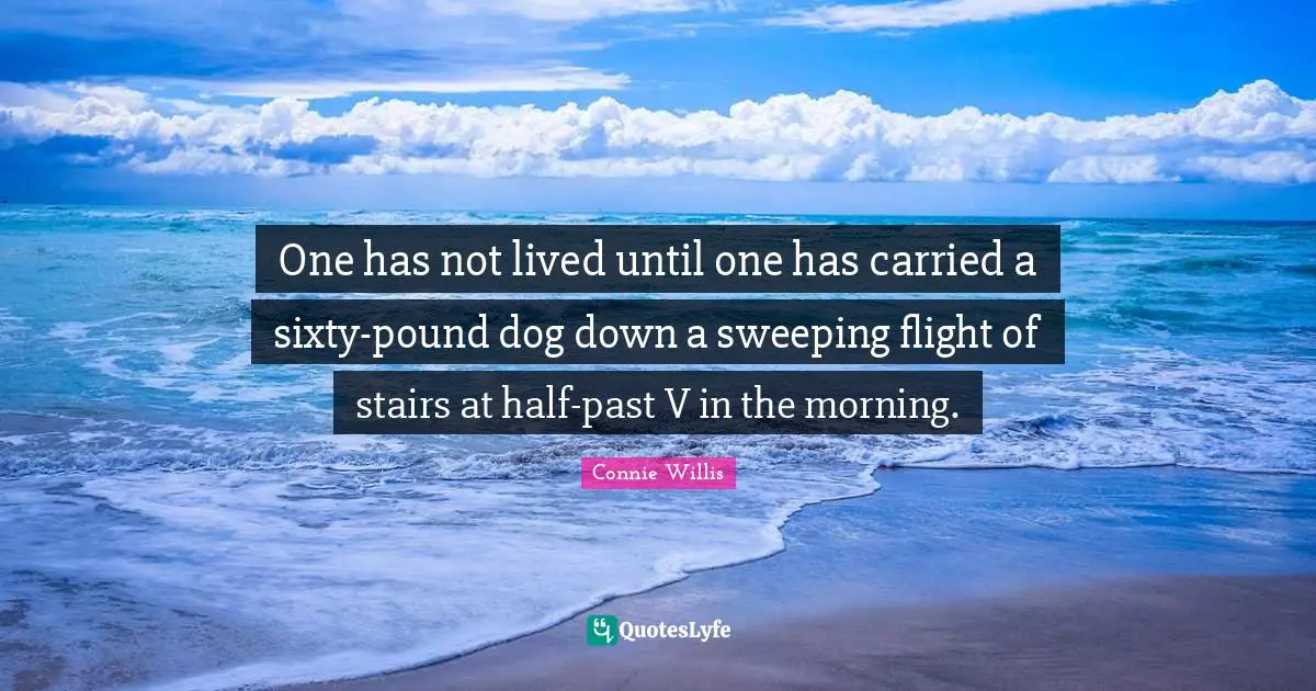 One has not lived until one has carried a sixty-pound dog down a sweeping flight of stairs at half-past V in the morning.